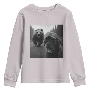 Funny Labrador Selfie With Bear Youth Sweatshirt Dog Lover Gift TS12 Ice Gray Print Your Wear