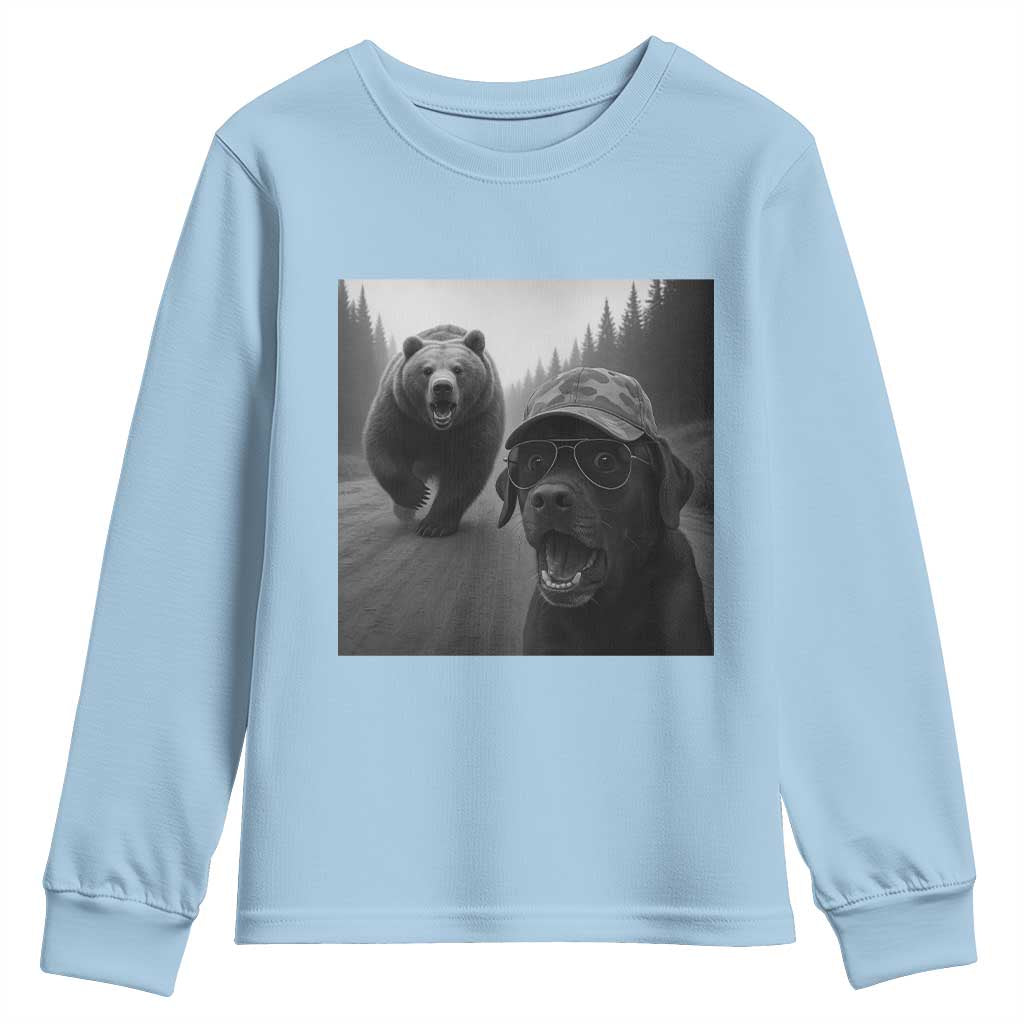 Funny Labrador Selfie With Bear Youth Sweatshirt Dog Lover Gift TS12 Light Blue Print Your Wear