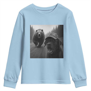Funny Labrador Selfie With Bear Youth Sweatshirt Dog Lover Gift TS12 Light Blue Print Your Wear