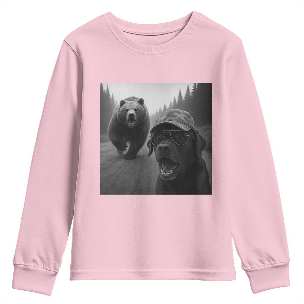 Funny Labrador Selfie With Bear Youth Sweatshirt Dog Lover Gift TS12 Light Pink Print Your Wear