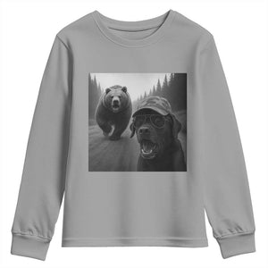 Funny Labrador Selfie With Bear Youth Sweatshirt Dog Lover Gift TS12 Sport Gray Print Your Wear
