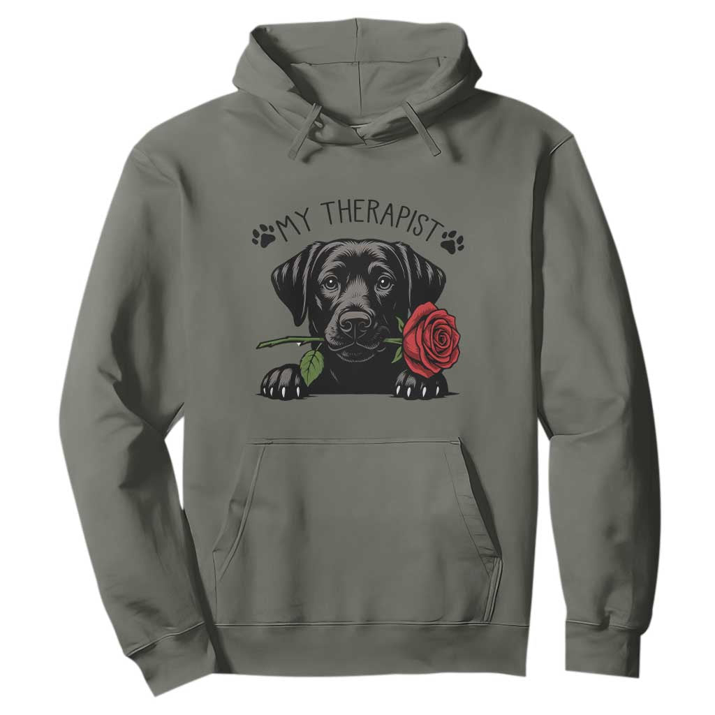 Black Labrador Retriever Is My Therapist Hoodie Dog Lover Gift TS12 Military Green Print Your Wear
