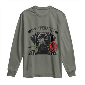 Black Labrador Retriever Is My Therapist Long Sleeve Shirt Dog Lover Gift TS12 Military Green Print Your Wear