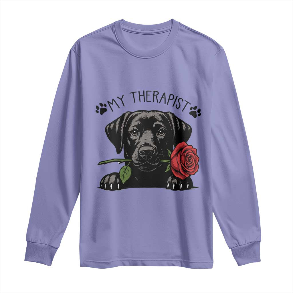 Black Labrador Retriever Is My Therapist Long Sleeve Shirt Dog Lover Gift TS12 Violet Print Your Wear