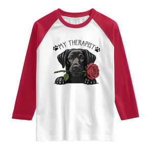 Black Labrador Retriever Is My Therapist Raglan Shirt Dog Lover Gift TS12 White Red Print Your Wear