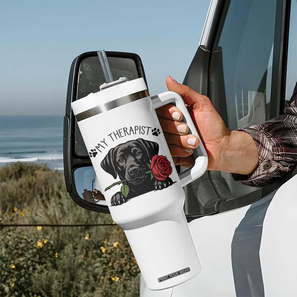 Black Labrador Retriever Is My Therapist Tumbler With Handle Dog Lover Gift TS12 Print Your Wear