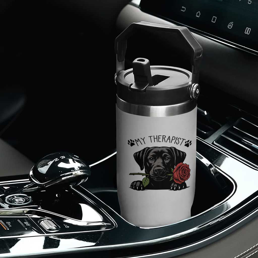 Black Labrador Retriever Is My Therapist Flip Straw Tumbler Dog Lover Gift TS12 Print Your Wear