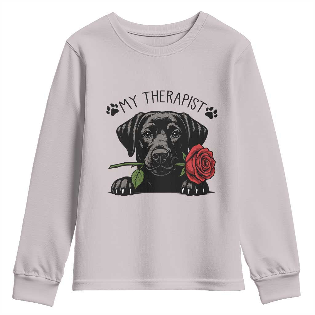Black Labrador Retriever Is My Therapist Youth Sweatshirt Dog Lover Gift TS12 Ice Gray Print Your Wear