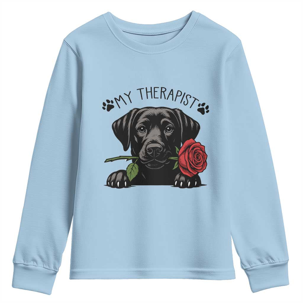 Black Labrador Retriever Is My Therapist Youth Sweatshirt Dog Lover Gift TS12 Light Blue Print Your Wear