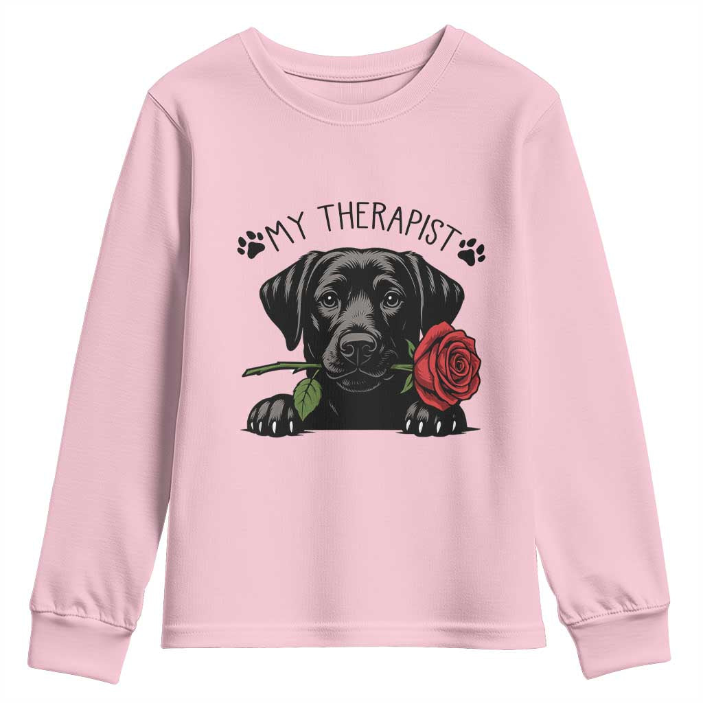 Black Labrador Retriever Is My Therapist Youth Sweatshirt Dog Lover Gift TS12 Light Pink Print Your Wear