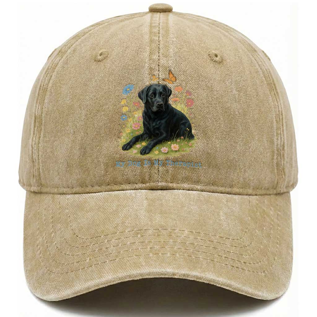 My Dog Is My Therapist Washed Cotton Baseball Cap Labrador Retriever Lover Gift TS12 Print Your Wear