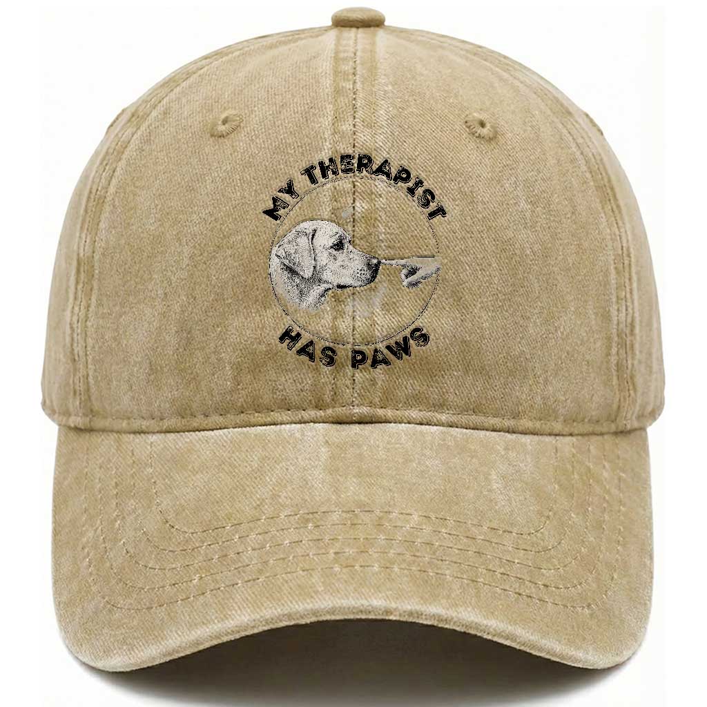 Funny Labrador Retriever Gift Washed Cotton Baseball Cap My Therapist Has Paws TS12 Print Your Wear