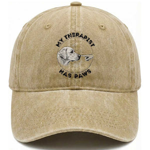 Funny Labrador Retriever Gift Washed Cotton Baseball Cap My Therapist Has Paws TS12 Print Your Wear