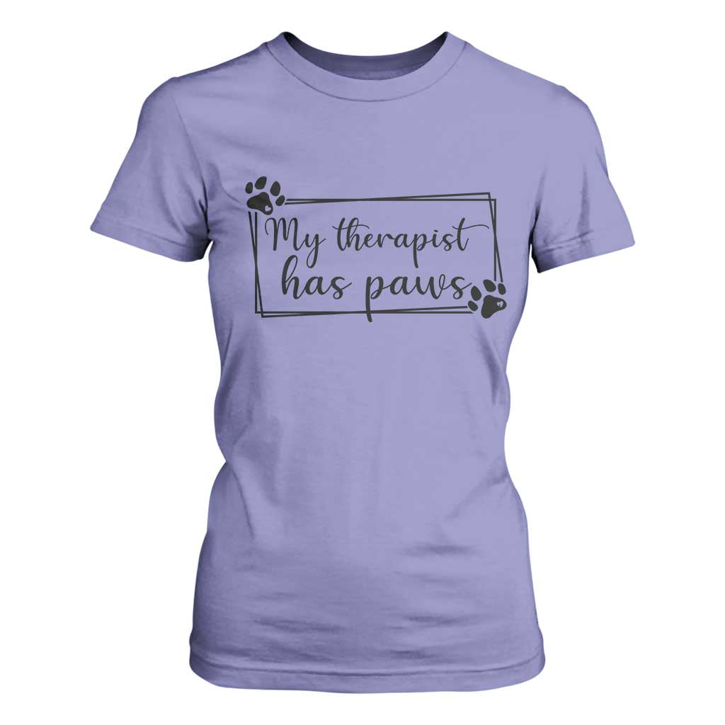 Funny Dog Lover T Shirt For Women My Therapist Has Paws TS12 Violet Print Your Wear