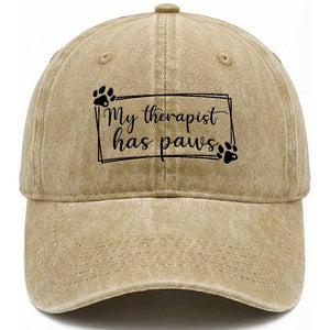 Funny Dog Lover Washed Cotton Baseball Cap My Therapist Has Paws TS12 Print Your Wear