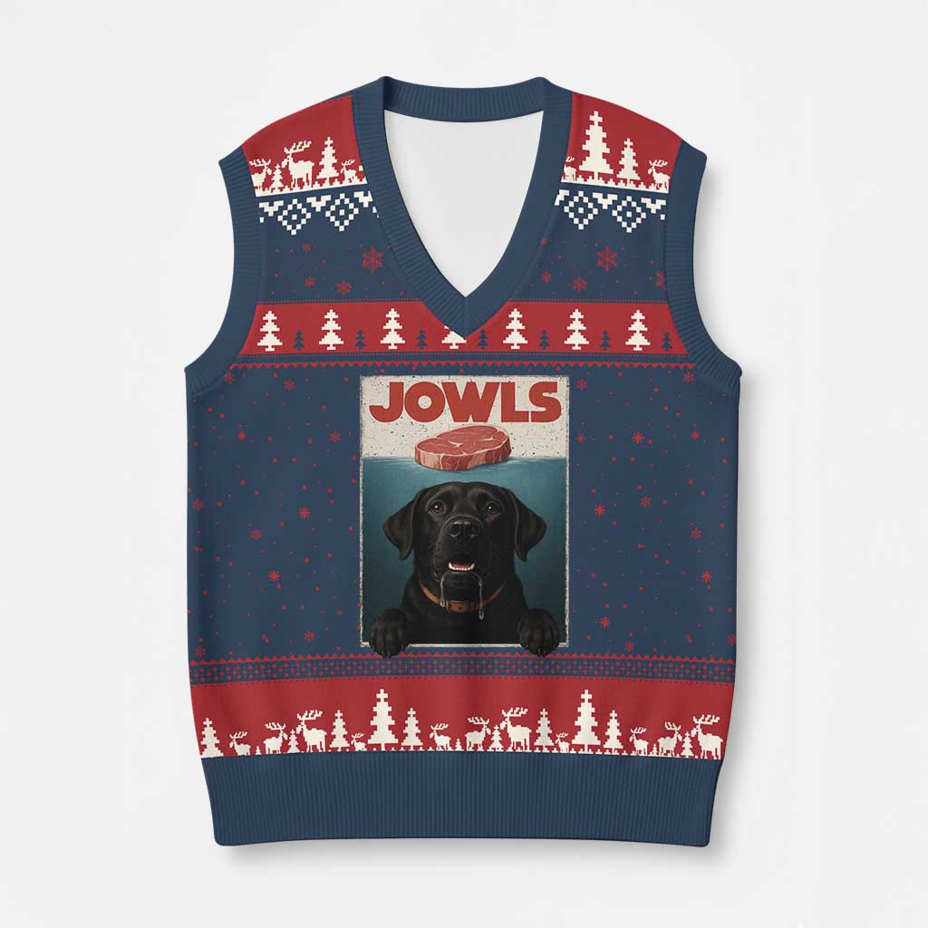 Black Labrador Retriever V-Neck Knit Sweater Vest Funny Jowls Horror Dog Poster TS12 Navy Red Print Your Wear