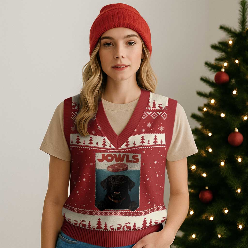 Black Labrador Retriever V-Neck Knit Sweater Vest Funny Jowls Horror Dog Poster TS12 Red Beige Print Your Wear