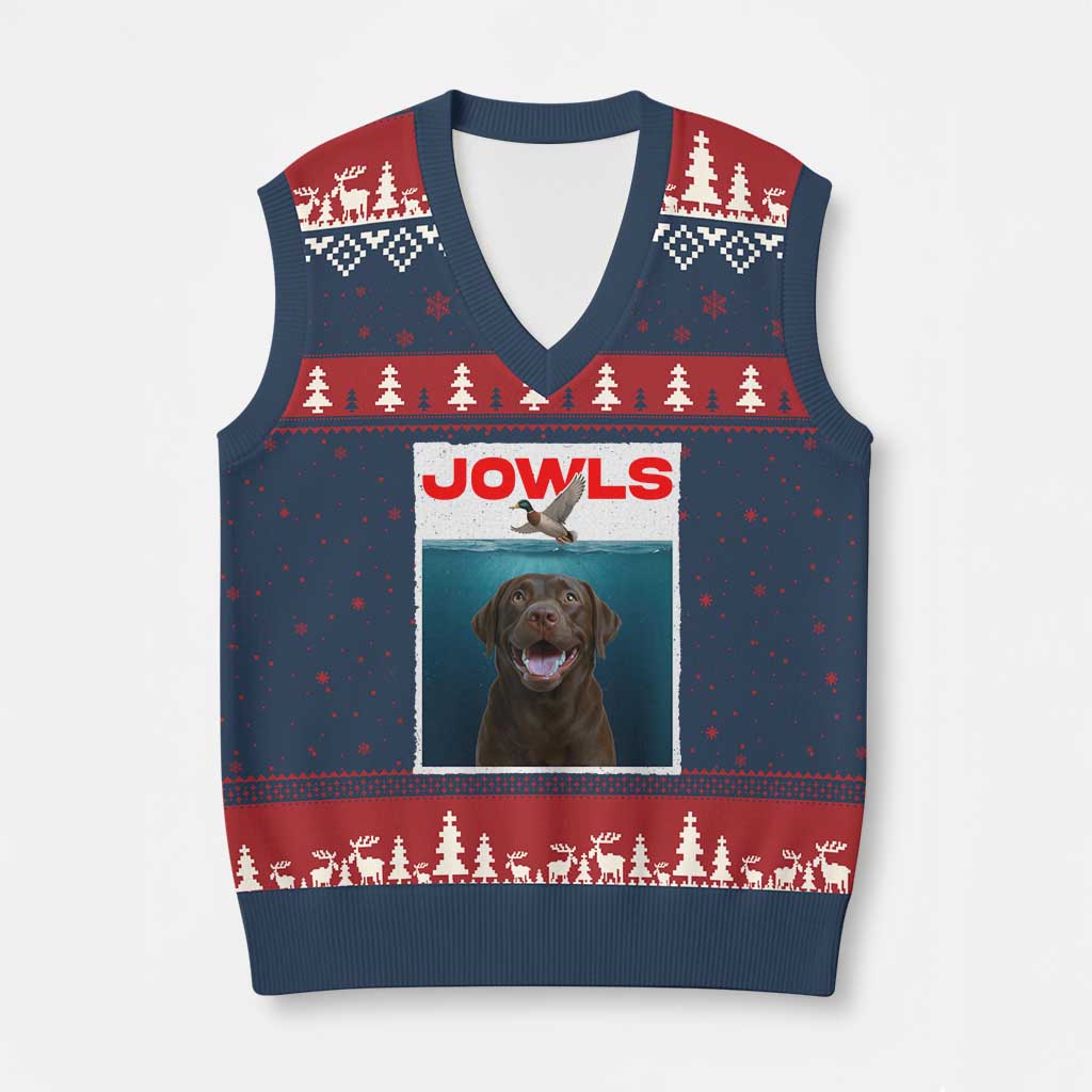Chocolate Labrador Retriever V-Neck Knit Sweater Vest Funny Jowls Horror Dog Poster TS12 Navy Red Print Your Wear