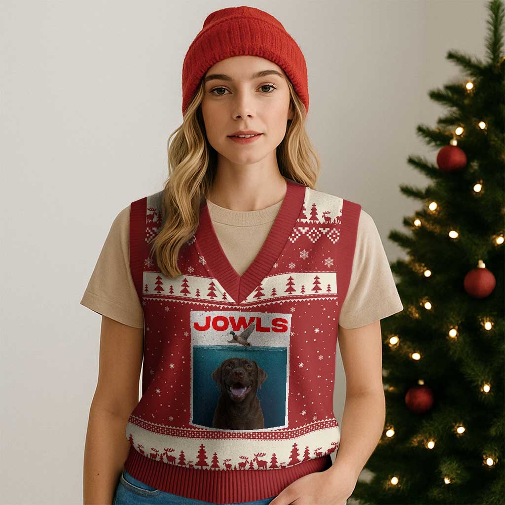 Chocolate Labrador Retriever V-Neck Knit Sweater Vest Funny Jowls Horror Dog Poster TS12 Red Beige Print Your Wear