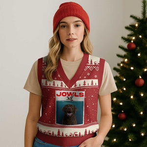 Chocolate Labrador Retriever V-Neck Knit Sweater Vest Funny Jowls Horror Dog Poster TS12 Red Beige Print Your Wear
