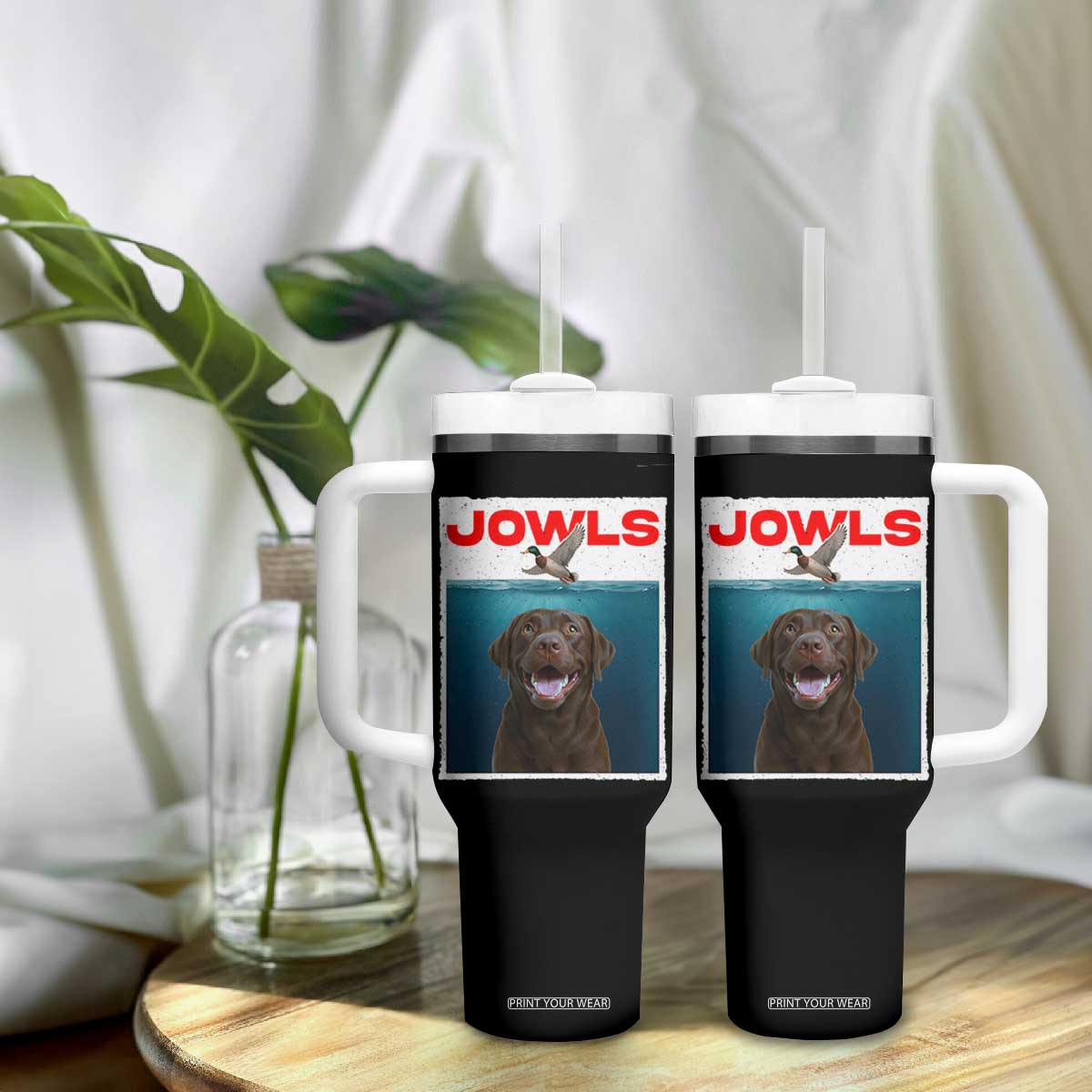 Chocolate Labrador Retriever Tumbler With Handle Funny Jowls Horror Dog Poster TS12 Print Your Wear