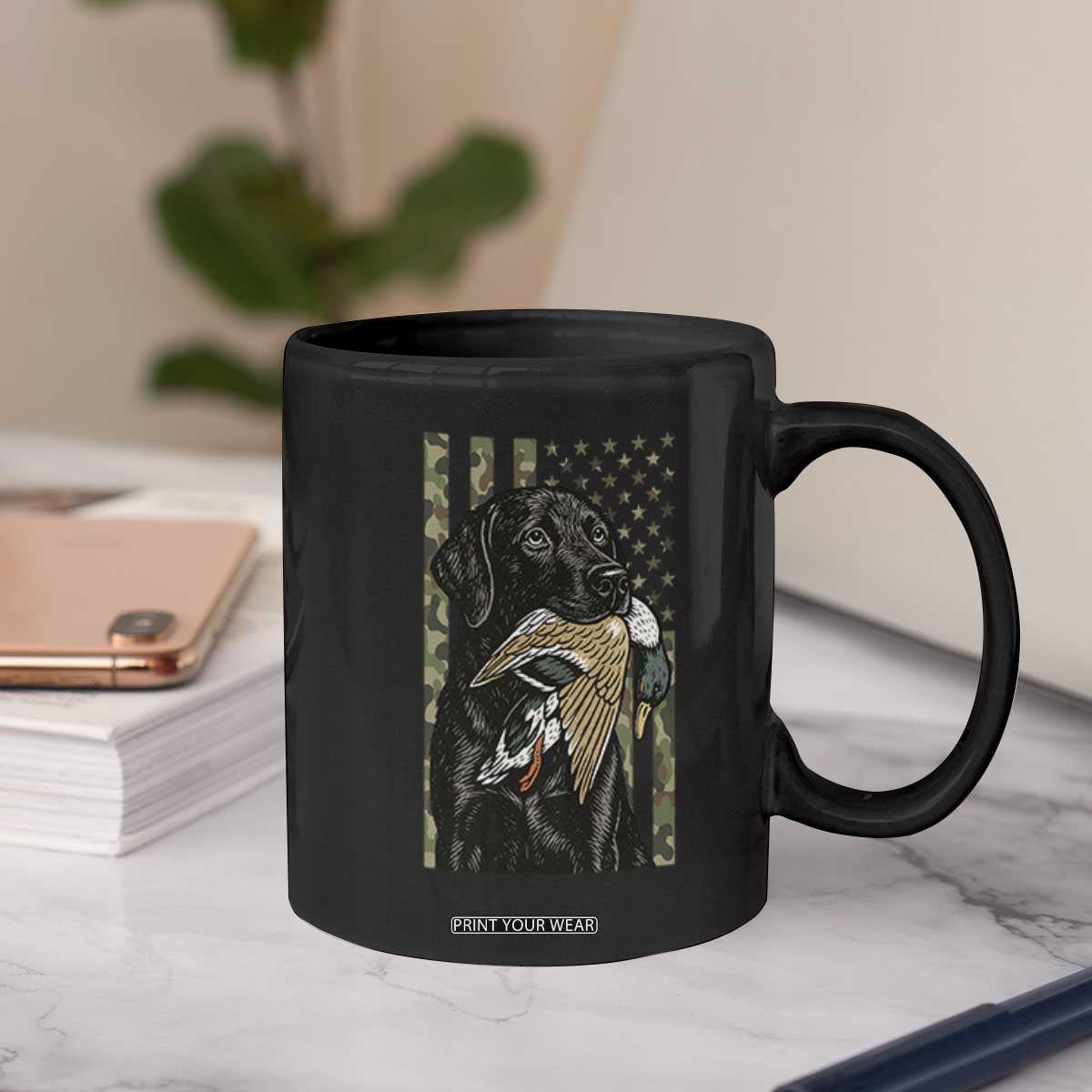 Patriotic Black Lab Coffee Mug Hunting Dog American Flag Camo Gift TS12 Print Your Wear