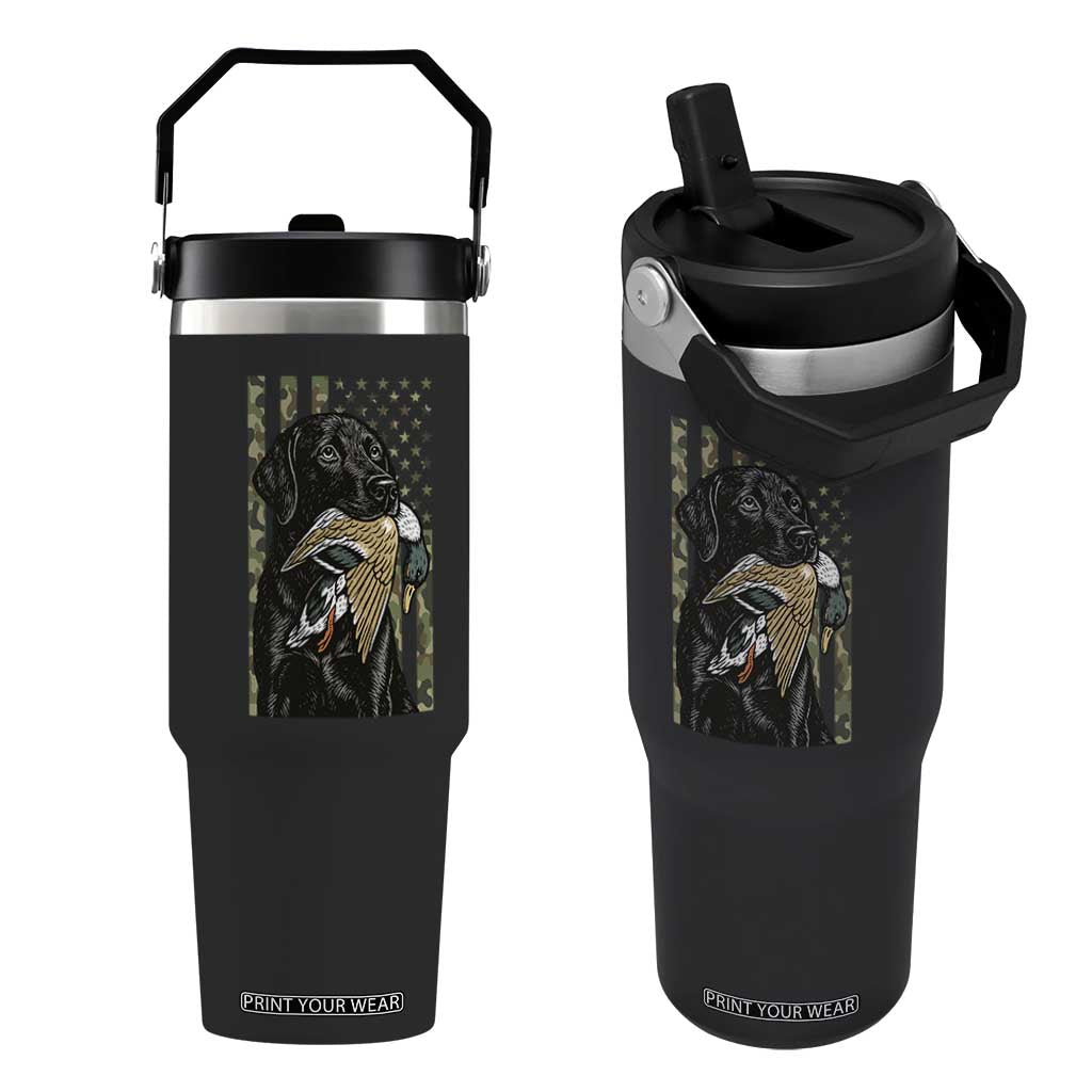 Patriotic Black Lab Flip Straw Tumbler Hunting Dog American Flag Camo Gift TS12 One Size: 30 oz Black Print Your Wear