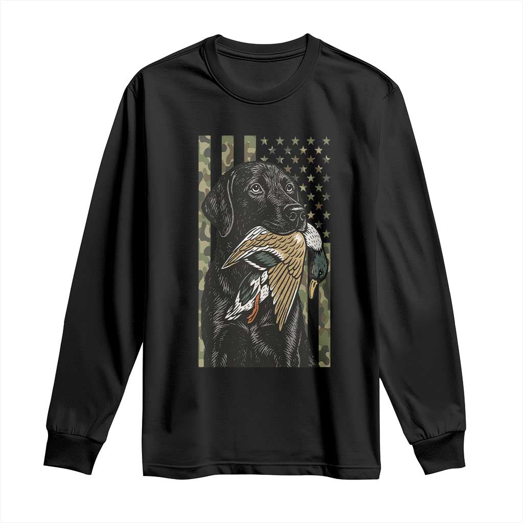 Patriotic Black Lab Long Sleeve Shirt Hunting Dog American Flag Camo Gift TS12 Black Print Your Wear