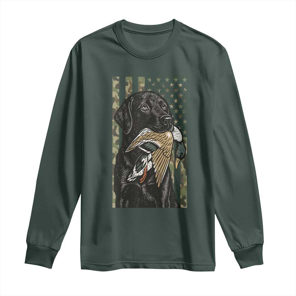 Patriotic Black Lab Long Sleeve Shirt Hunting Dog American Flag Camo Gift TS12 Dark Forest Green Print Your Wear