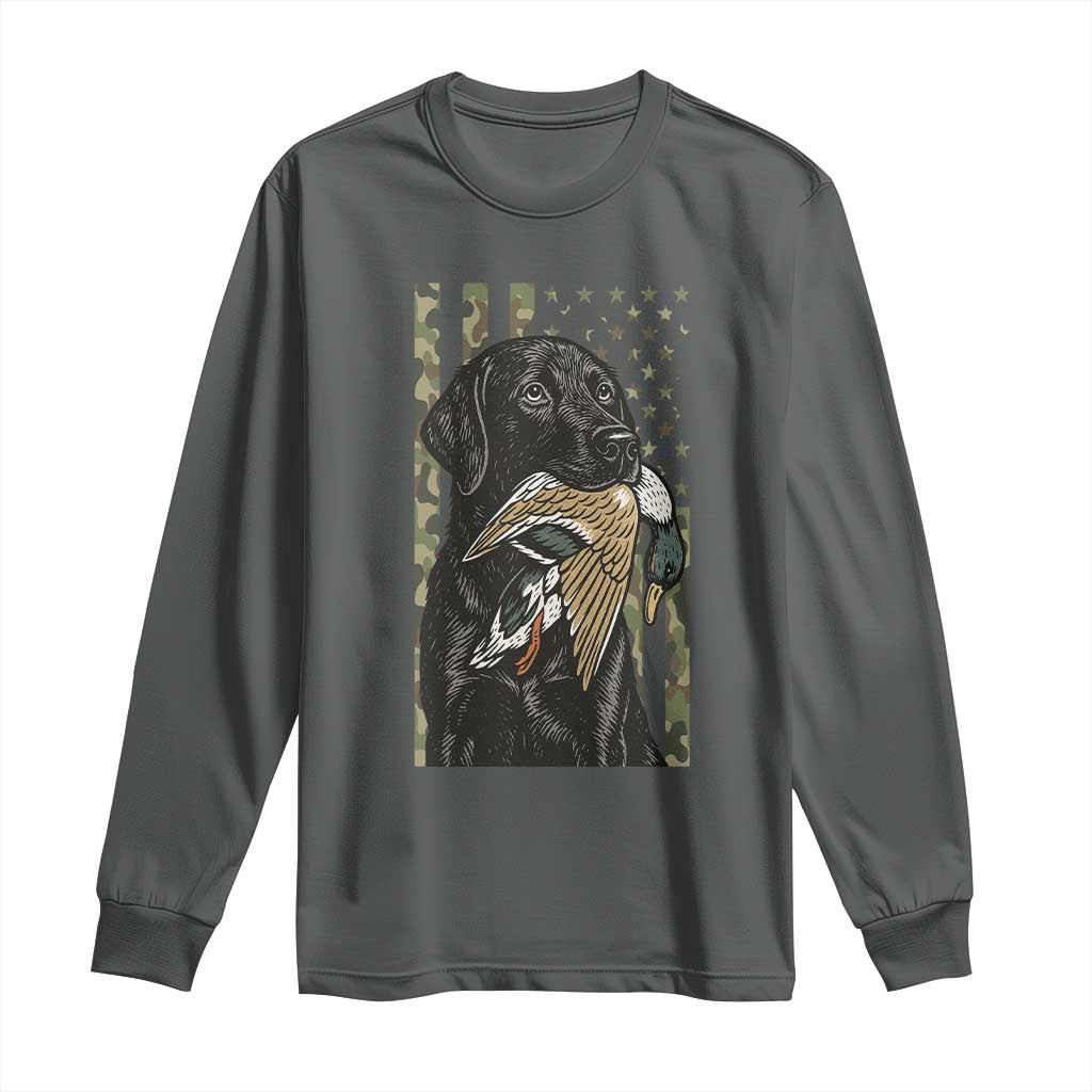 Patriotic Black Lab Long Sleeve Shirt Hunting Dog American Flag Camo Gift TS12 Dark Heather Print Your Wear