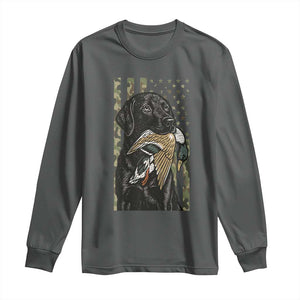 Patriotic Black Lab Long Sleeve Shirt Hunting Dog American Flag Camo Gift TS12 Dark Heather Print Your Wear