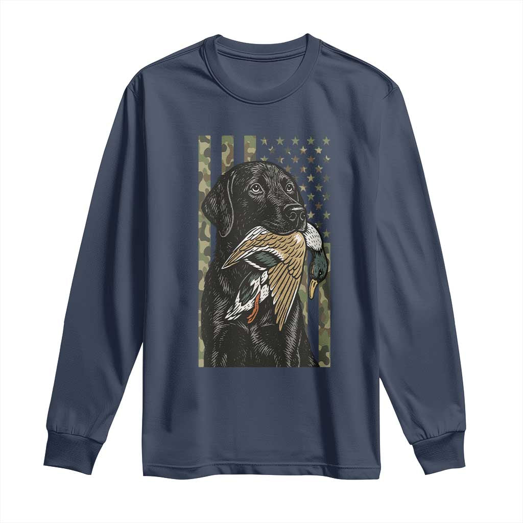Patriotic Black Lab Long Sleeve Shirt Hunting Dog American Flag Camo Gift TS12 Navy Print Your Wear