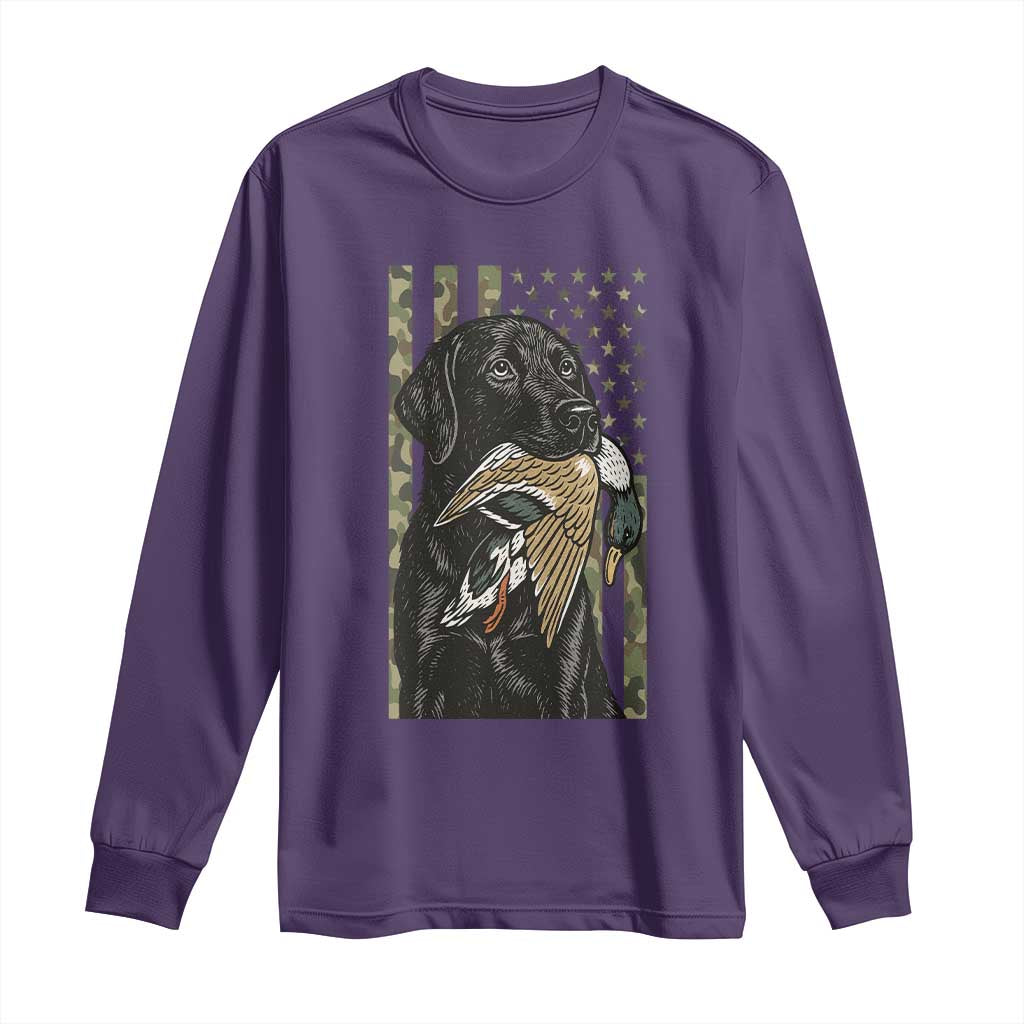 Patriotic Black Lab Long Sleeve Shirt Hunting Dog American Flag Camo Gift TS12 Purple Print Your Wear