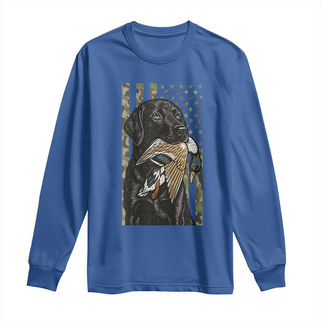 Patriotic Black Lab Long Sleeve Shirt Hunting Dog American Flag Camo Gift TS12 Royal Blue Print Your Wear