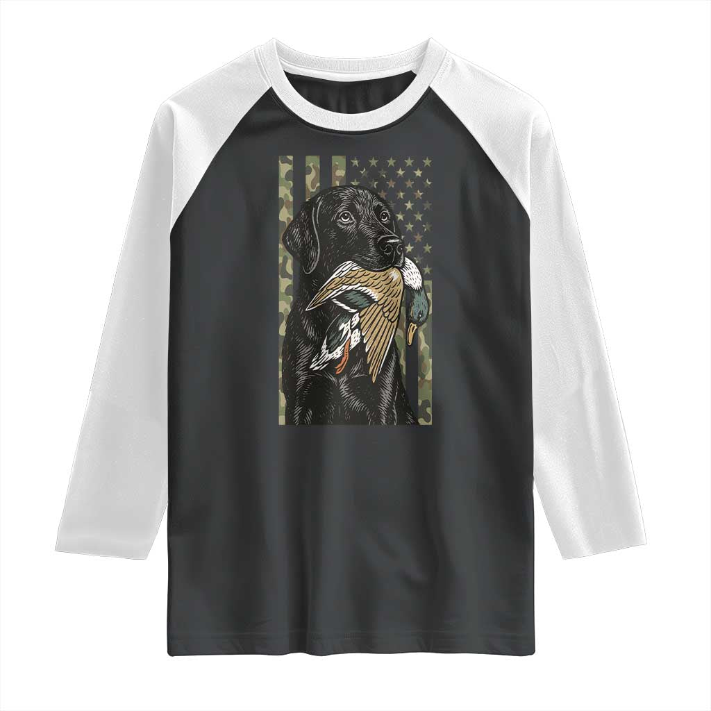Patriotic Black Lab Raglan Shirt Hunting Dog American Flag Camo Gift TS12 Black White Print Your Wear