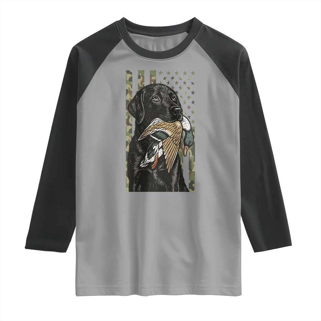 Patriotic Black Lab Raglan Shirt Hunting Dog American Flag Camo Gift TS12 Sport Gray Black Print Your Wear