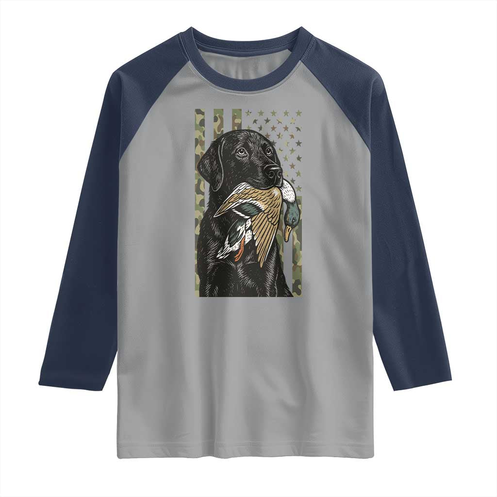 Patriotic Black Lab Raglan Shirt Hunting Dog American Flag Camo Gift TS12 Sport Gray Navy Print Your Wear