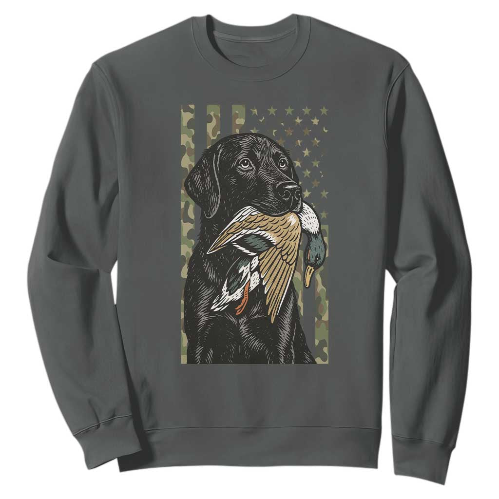 Patriotic Black Lab Sweatshirt Hunting Dog American Flag Camo Gift TS12 Dark Heather Print Your Wear