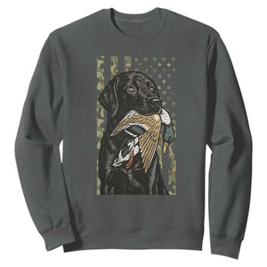 Patriotic Black Lab Sweatshirt Hunting Dog American Flag Camo Gift TS12 Dark Heather Print Your Wear