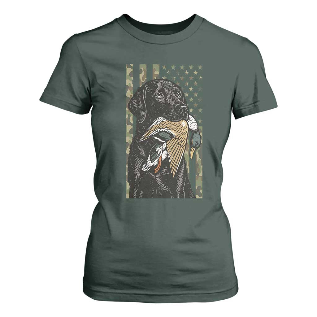 Patriotic Black Lab T Shirt For Women Hunting Dog American Flag Camo Gift TS12 Dark Forest Green Print Your Wear