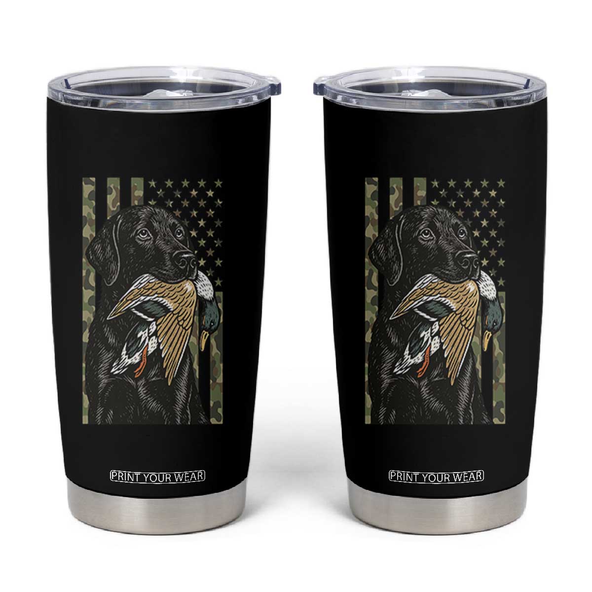Patriotic Black Lab Tumbler Cup Hunting Dog American Flag Camo Gift TS12 Black Print Your Wear