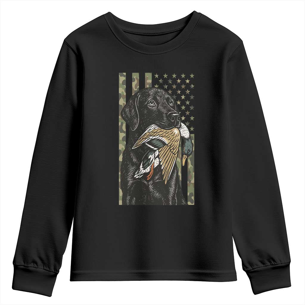 Patriotic Black Lab Youth Sweatshirt Hunting Dog American Flag Camo Gift TS12 Black Print Your Wear