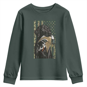 Patriotic Black Lab Youth Sweatshirt Hunting Dog American Flag Camo Gift TS12 Dark Forest Green Print Your Wear