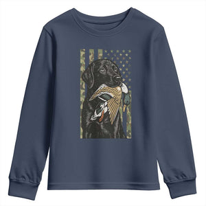 Patriotic Black Lab Youth Sweatshirt Hunting Dog American Flag Camo Gift TS12 Navy Print Your Wear