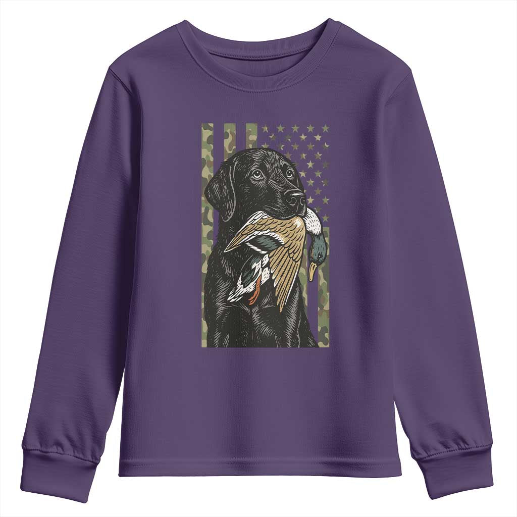 Patriotic Black Lab Youth Sweatshirt Hunting Dog American Flag Camo Gift TS12 Purple Print Your Wear