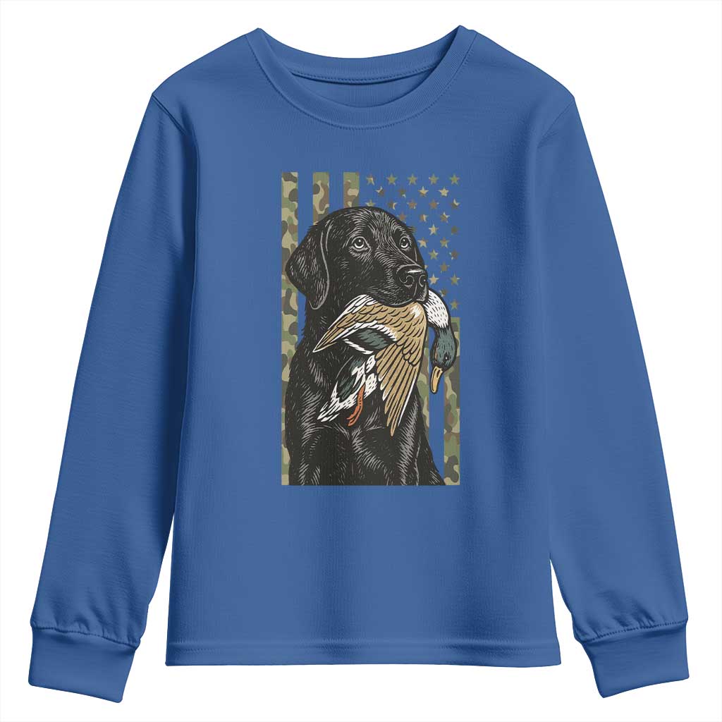 Patriotic Black Lab Youth Sweatshirt Hunting Dog American Flag Camo Gift TS12 Royal Blue Print Your Wear