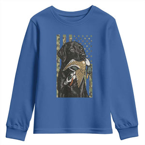 Patriotic Black Lab Youth Sweatshirt Hunting Dog American Flag Camo Gift TS12 Royal Blue Print Your Wear
