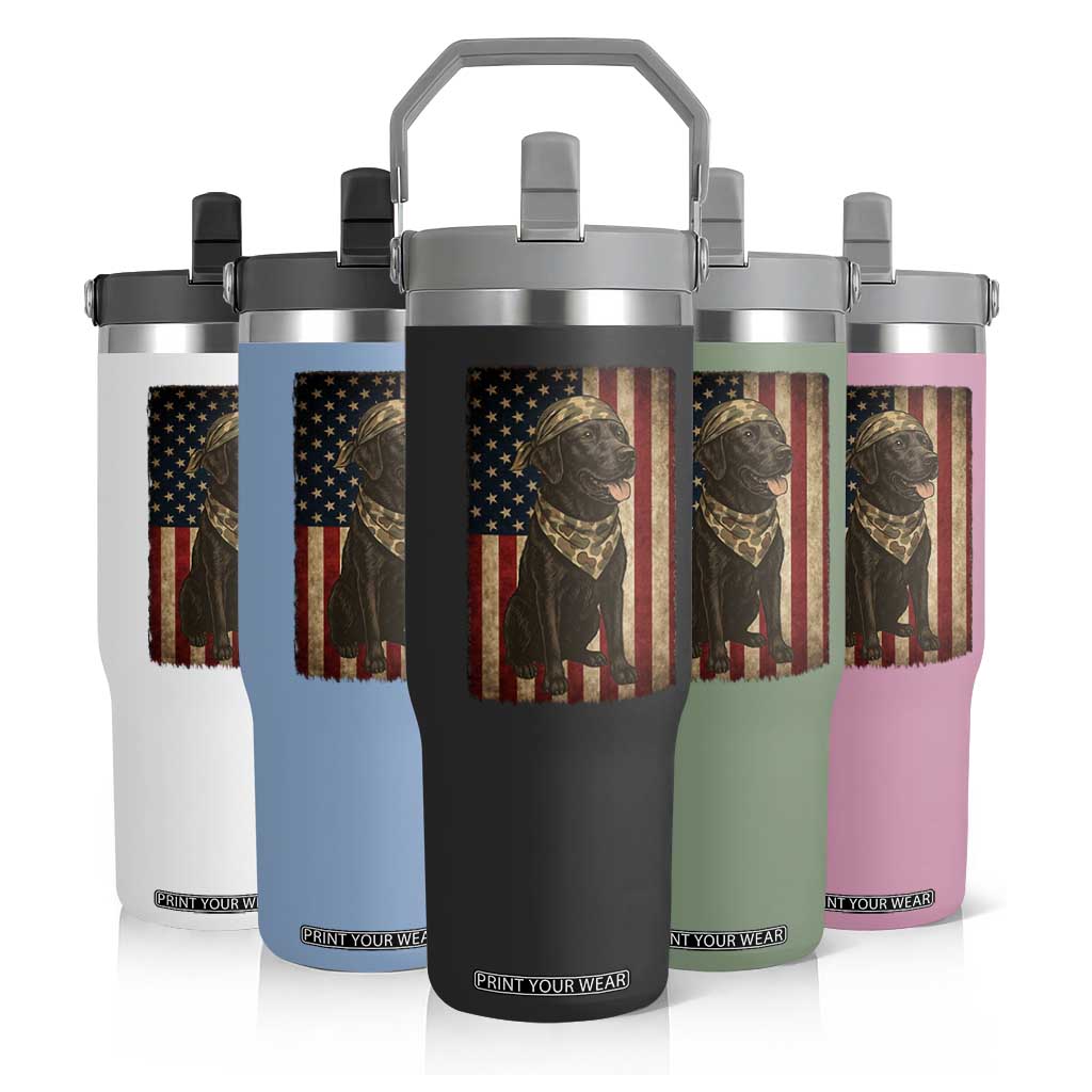 Black Labrador Flip Straw Tumbler Hunting American Flag Dog Lover Gift TS12 Print Your Wear