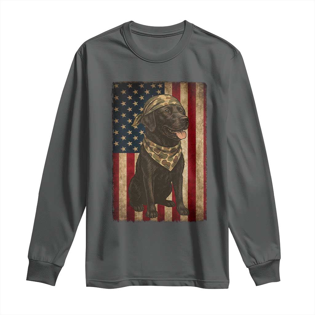 Black Labrador Long Sleeve Shirt Hunting American Flag Dog Lover Gift TS12 Dark Heather Print Your Wear