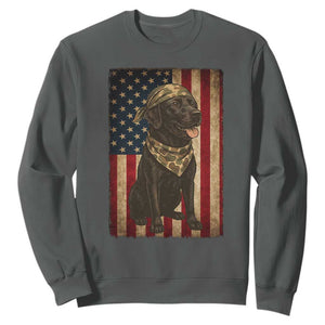 Black Labrador Sweatshirt Hunting American Flag Dog Lover Gift TS12 Dark Heather Print Your Wear